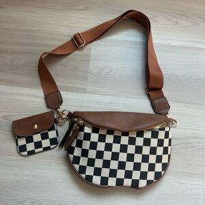Checkered Crossbody Fanny Pack with Mini Pouch - Brand New